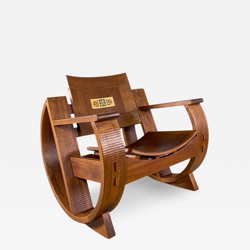Giuseppe Rivadossi c1980 Giuseppe Rivadossi carved walnut rocking chair Italy