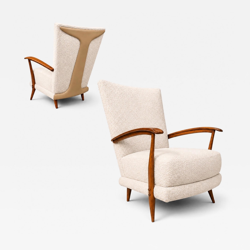 Giuseppe Scapinelli Armchair in Cavi na Wood Leather and Boucl by Giuseppe Scapinelli Brazil