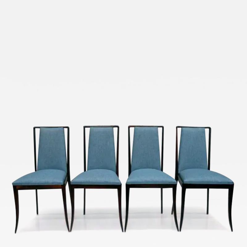Giuseppe Scapinelli Brazilian Modern 4 Chair Set in Hardwood Blue Fabric by G Scapinelli Brazi