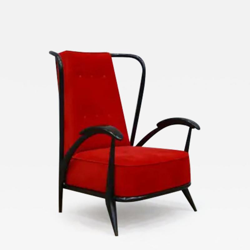 Giuseppe Scapinelli Brazilian Modern Armchair in Hardwood Velvet Giuseppe Scapinelli 1950s