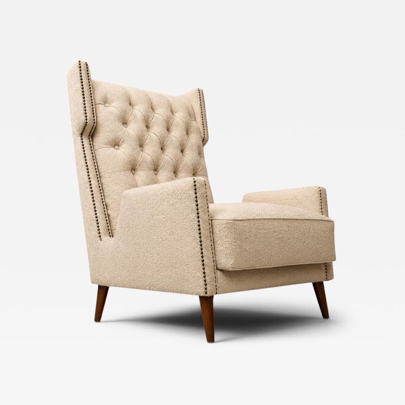 Giuseppe Scapinelli Brazilian Modern Armchair in Hardwood Warm Oatmeal Boucl by Scapinelli