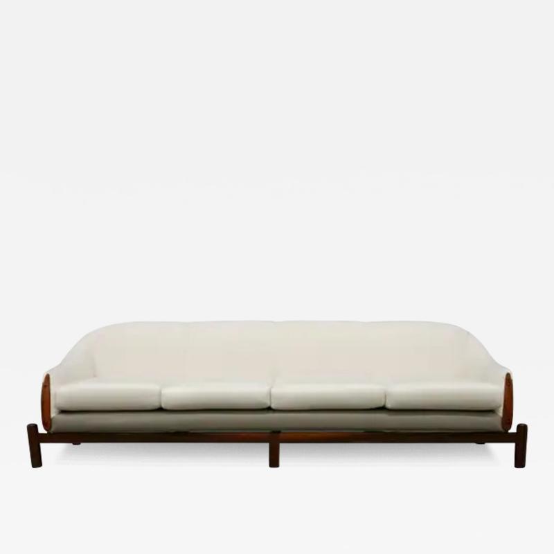 Giuseppe Scapinelli Brazilian Modern Sofa in Hardwood Grey Leather White Fabric by Cimo 1960s