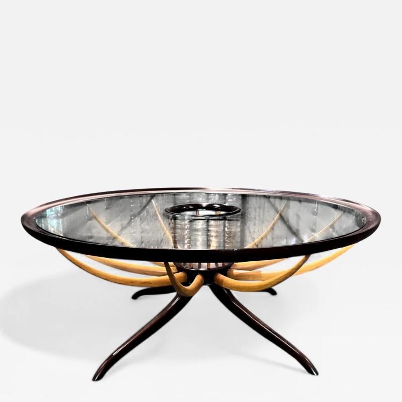 Giuseppe Scapinelli Coffee Table with Flower Vase in Two Woods Giuseppe Scapinelli 1950s