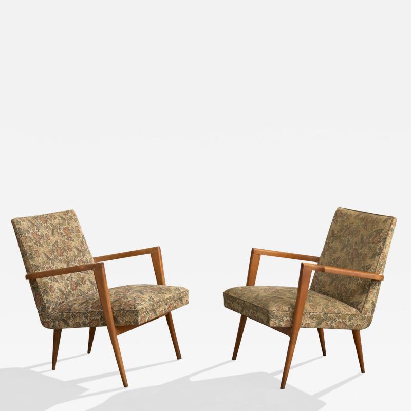 Giuseppe Scapinelli Lounge Chairs with Wood and Fabric Brazil 1950s