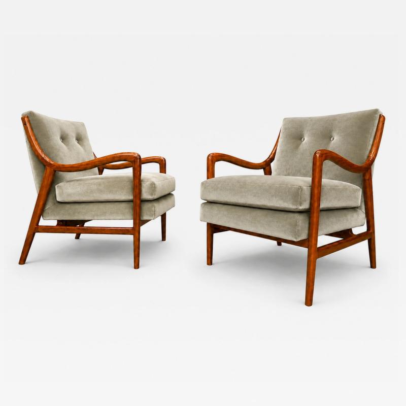 Giuseppe Scapinelli Pair of Sculptural Armchairs by Giuseppe Scapinelli in Cavi na Wood Mohair