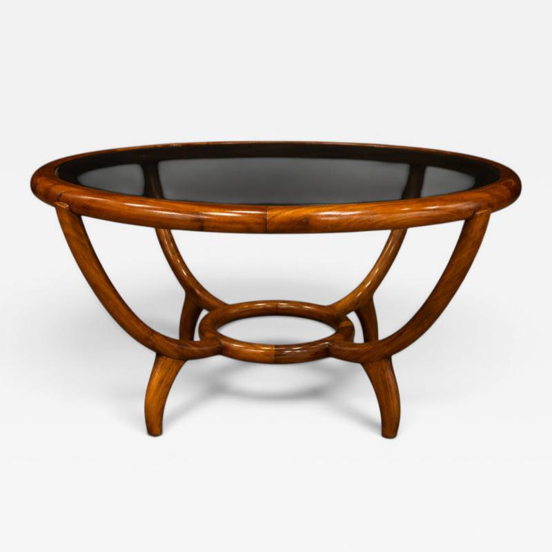 Giuseppe Scapinelli Round Coffee Table in Caviuna Wood Glass by Giuseppe Scapinelli Lot 853A