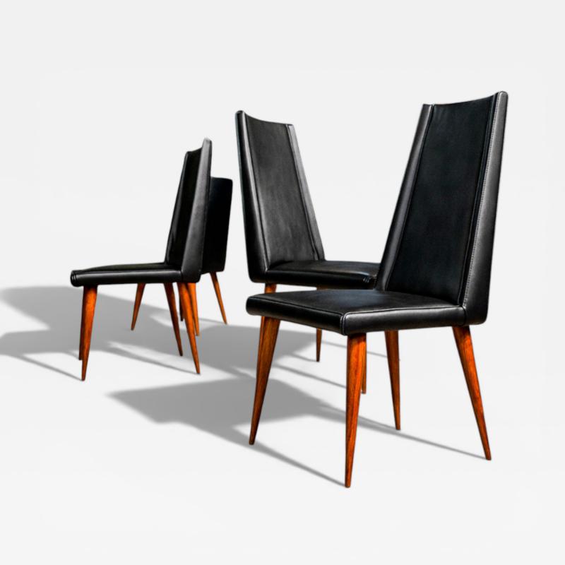 Giuseppe Scapinelli Set of 4 Chairs in Caviuna wood Black Leather Giuseppe Scapinelli 1950s