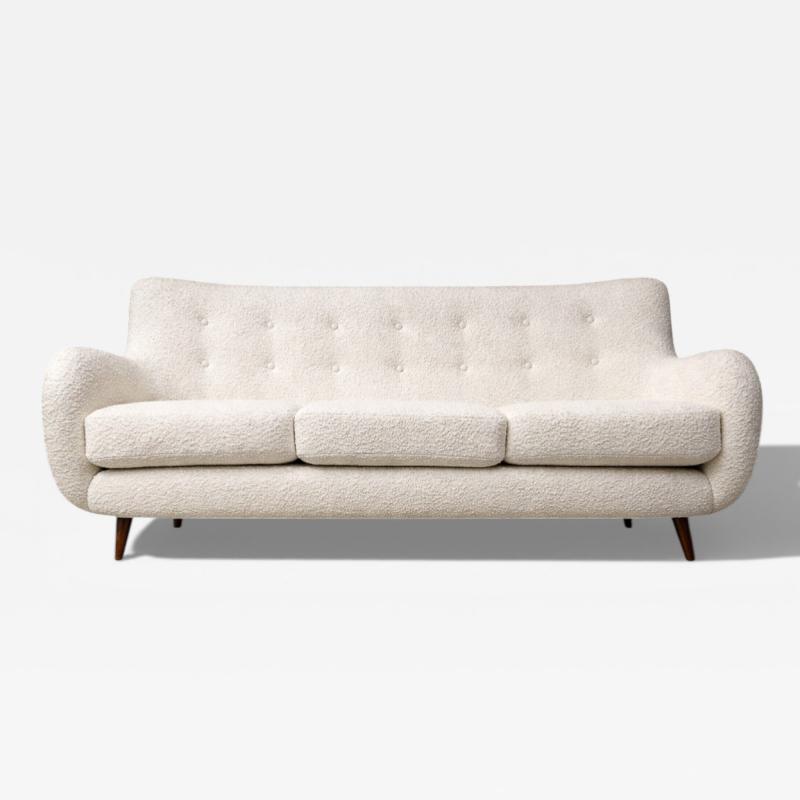 Giuseppe Scapinelli Sofa in Hardwood and Off White Boucl by Giuseppe Scapinelli Brazil 1950s