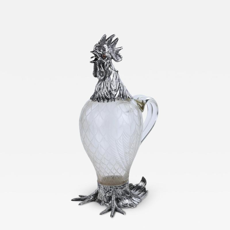 Glass And Silver Rooster Form Jug Hanau J D Schleissner Sohne 