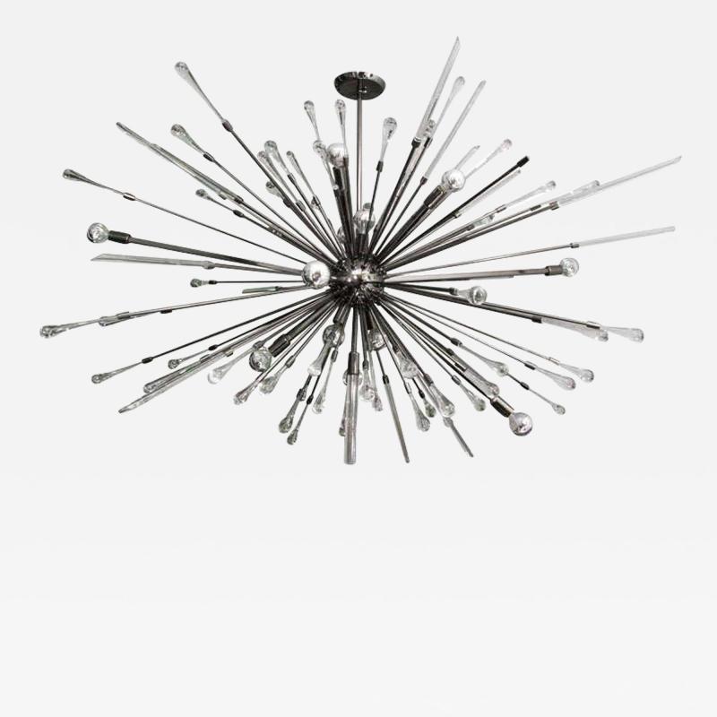 Glass Rod and Teardrop Sputnik Chandelier in Black Nickel