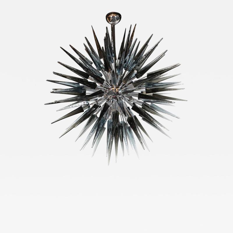 Glass Studio Murano Smoked Grey Handblown Murano Glass Spiked Starburst Chandelier