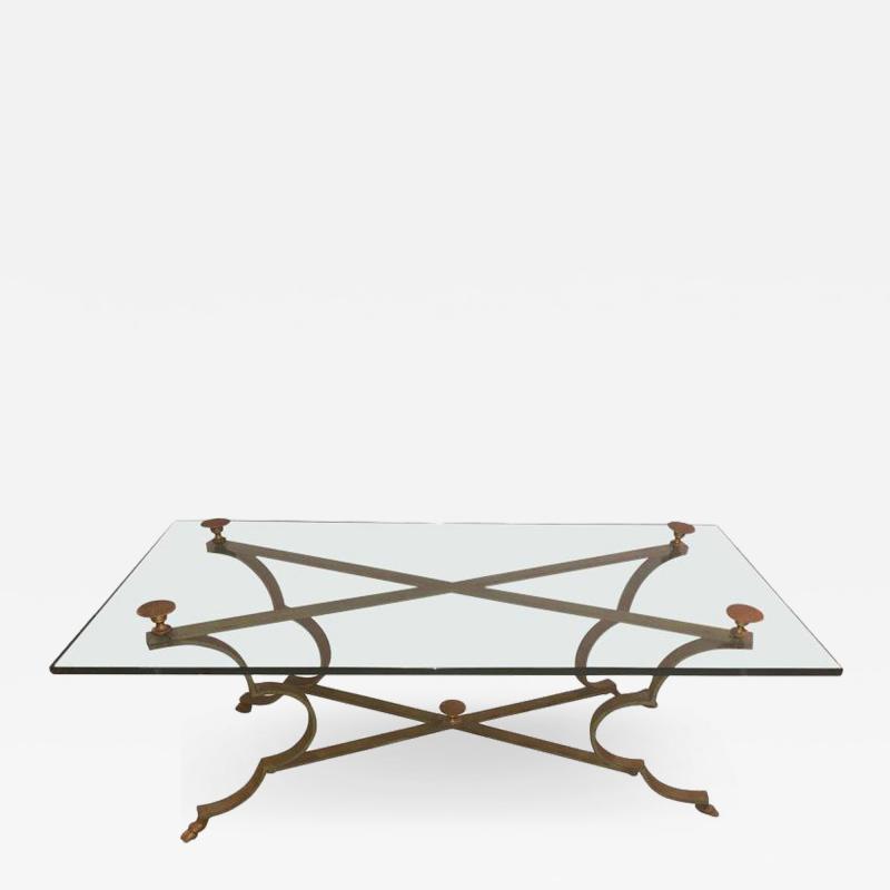 Glass Top and Gilt Brass and Iron Neoclassical Style Center or Coffee Table
