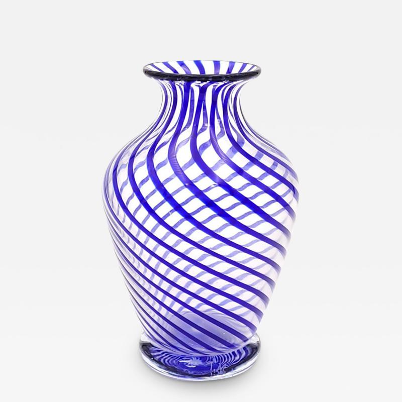 Glass Vase with Blue Swirls signed and dated T M 2000 