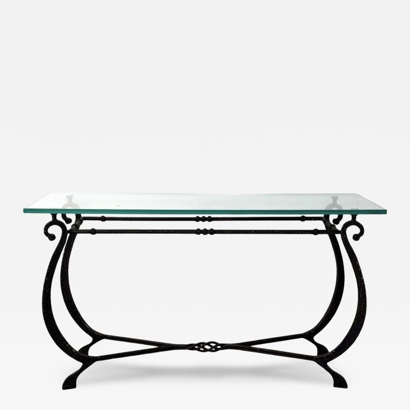 Glass and Wrought Iron Console France 1940s
