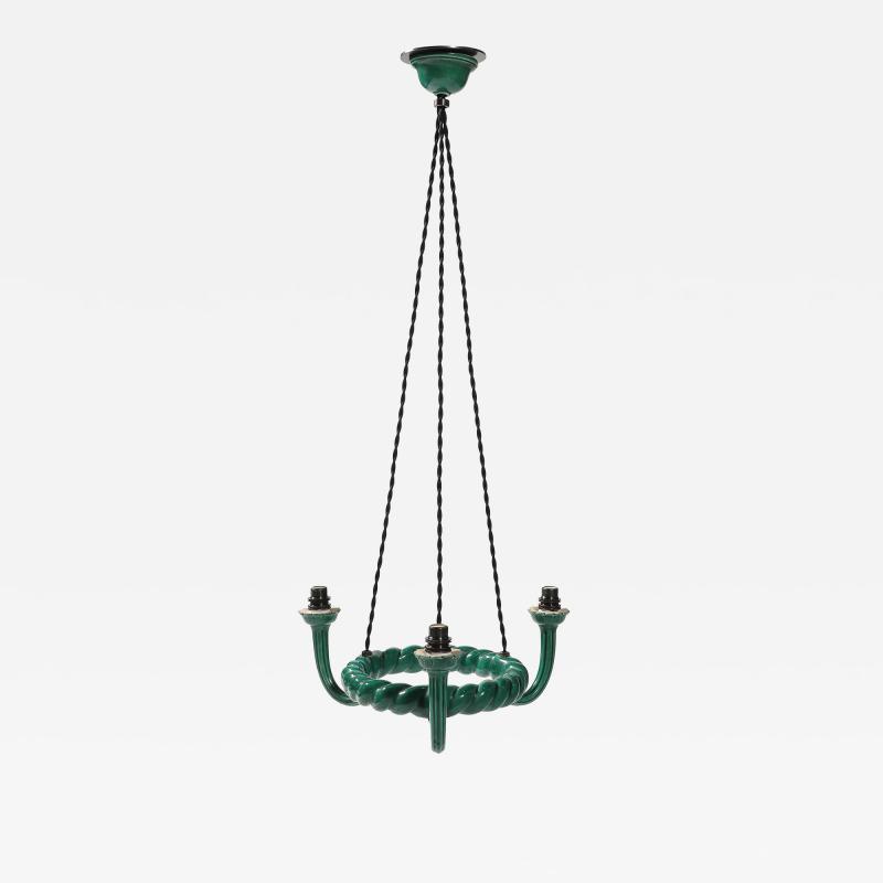 Glazed Ceramic Chandelier France c 1960