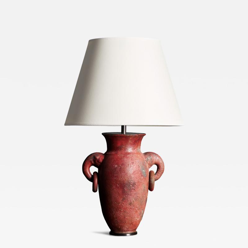 Glazed Ceramic Table Lamp with Rings and Elephant Head Motif Europe 20th C