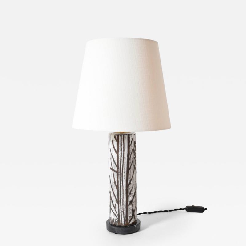 Glazed ceramic cylinder lamp with an incised pattern 1950s 