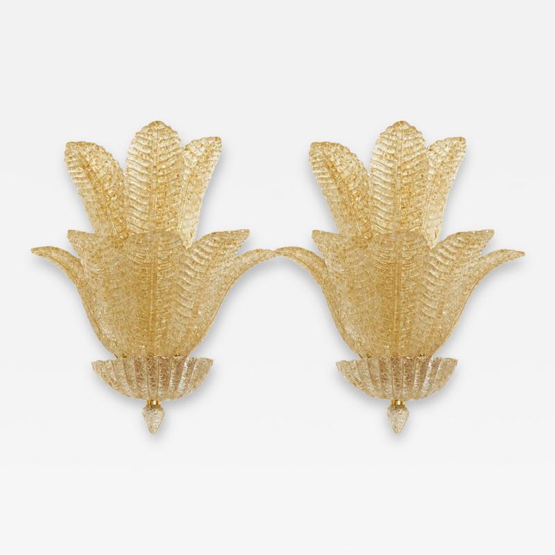 Gold Graniglia Leaf Murano Glass Wall Sconces in Venetian Style a Pair