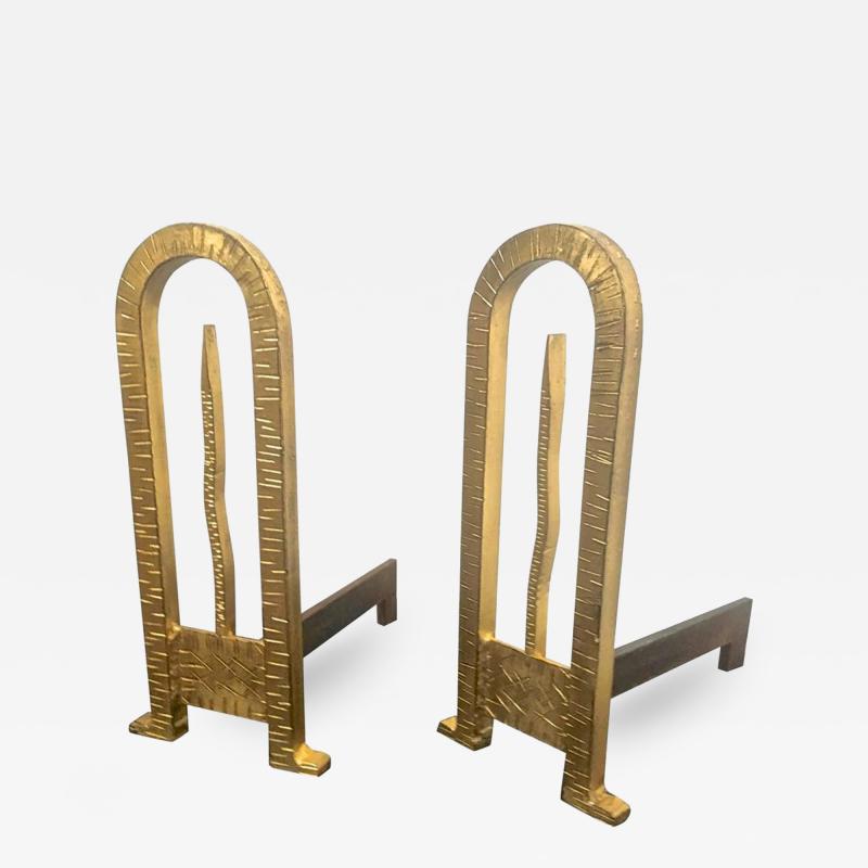 Gold Leaf Wrought Iron Spectacular Pair of Andirons