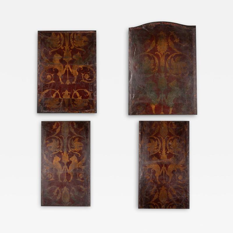 Gold Painted Leather Panel Quartet English Circa 1880