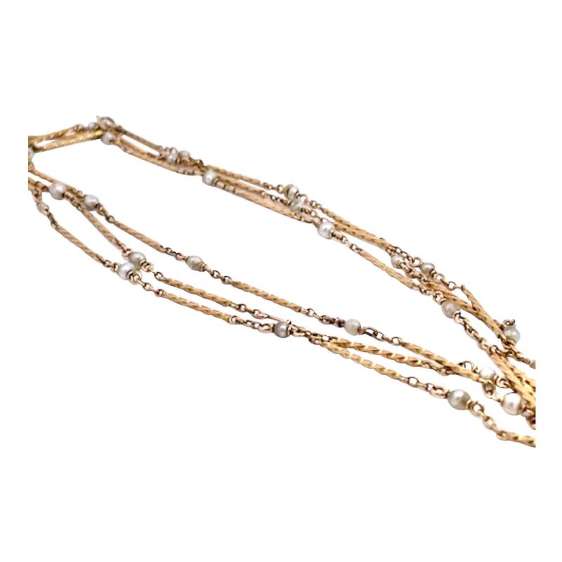 Gold Pearl Long Chain 44 Long 14K Yellow Gold