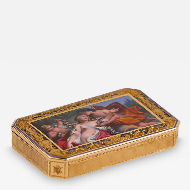 Gold Snuff Box With An Enamel Miniature Of Ariadne And Dionysus St Petersburg