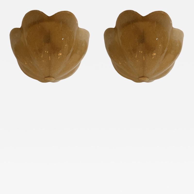 Golden Murano Glass Floral Flush Lamps 1980s