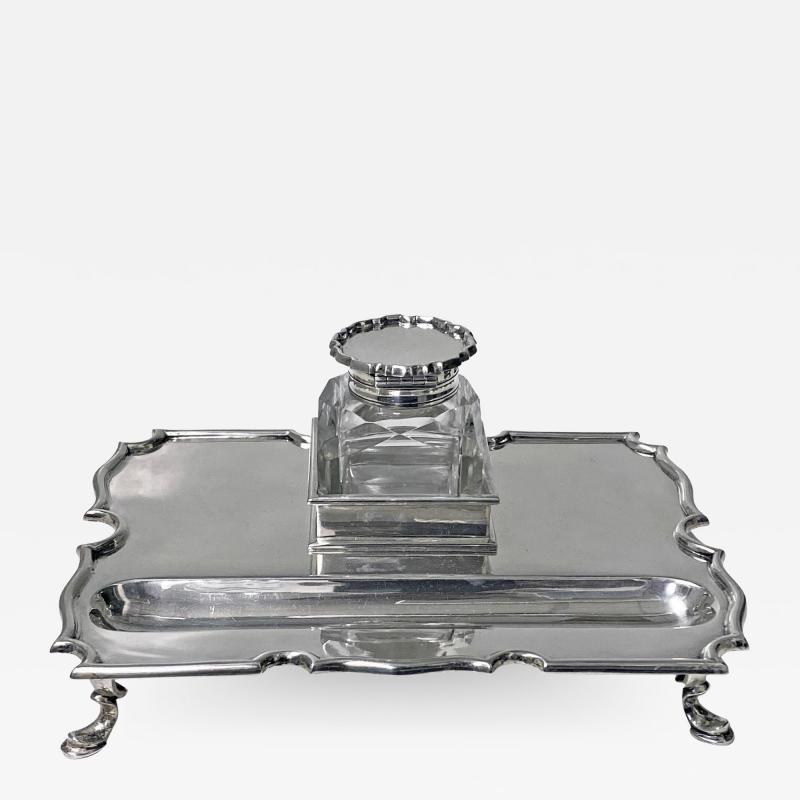 Goldsmiths Silversmiths Co Antique Silver Inkstand Inkwell London 1899 Goldsmiths and Silversmiths Co 