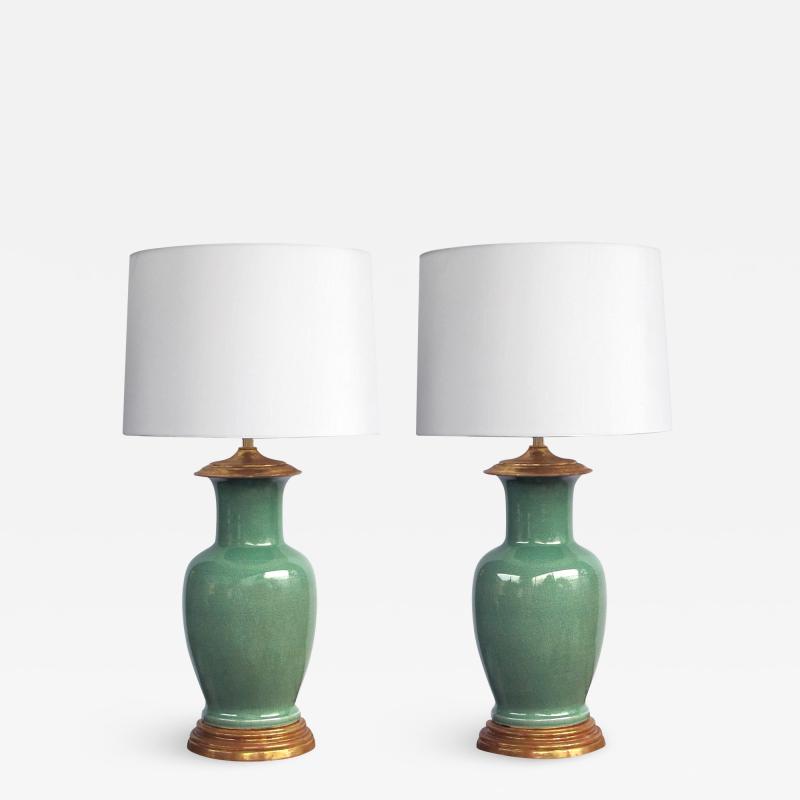 Good Quality Pair of Vintage Celadon Crackle Glaze Lamps by Wildwood Lamp Co 