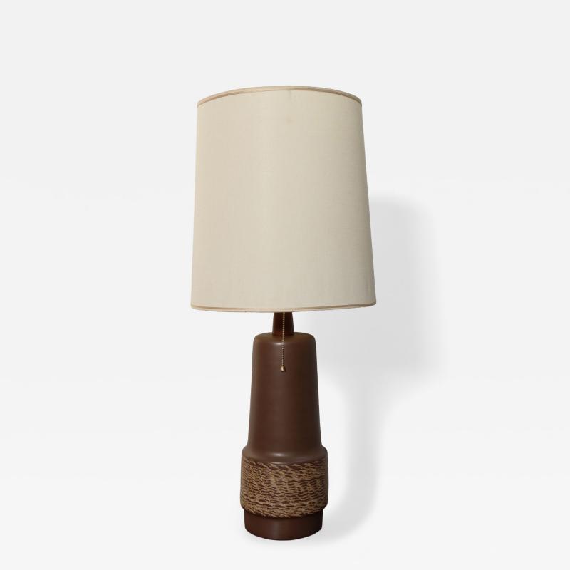Gordon Jane Martz Vintage Brown Ceramic and Walnut Table Lamp with Finial by Gordon and Jane Martz