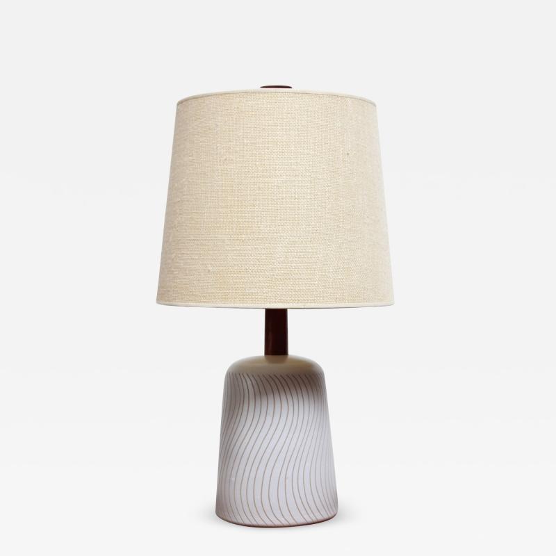 Gordon Jane Martz Vintage Martz Ceramic and Walnut Table Lamp with Sgraffito Detail and Shade