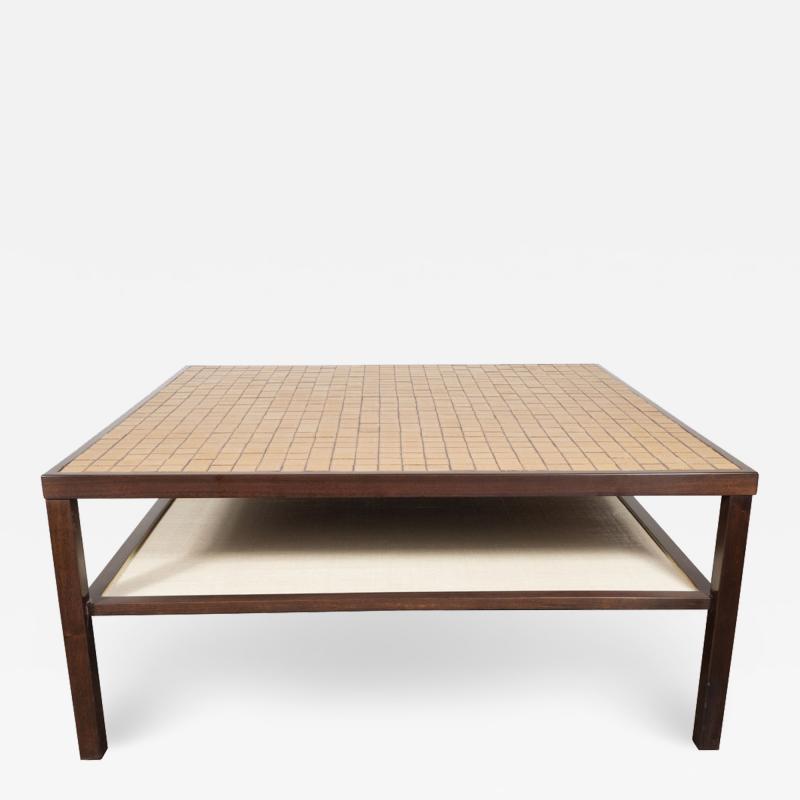 Gordon Martz Mid Century Modern Tile Lacquered Linen Hand Rubbed Walnut Cocktail Table