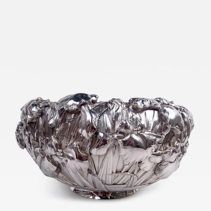 Gorgeous Japanese Meiji Art Nouveau Silver Iris Centerpiece Bowl