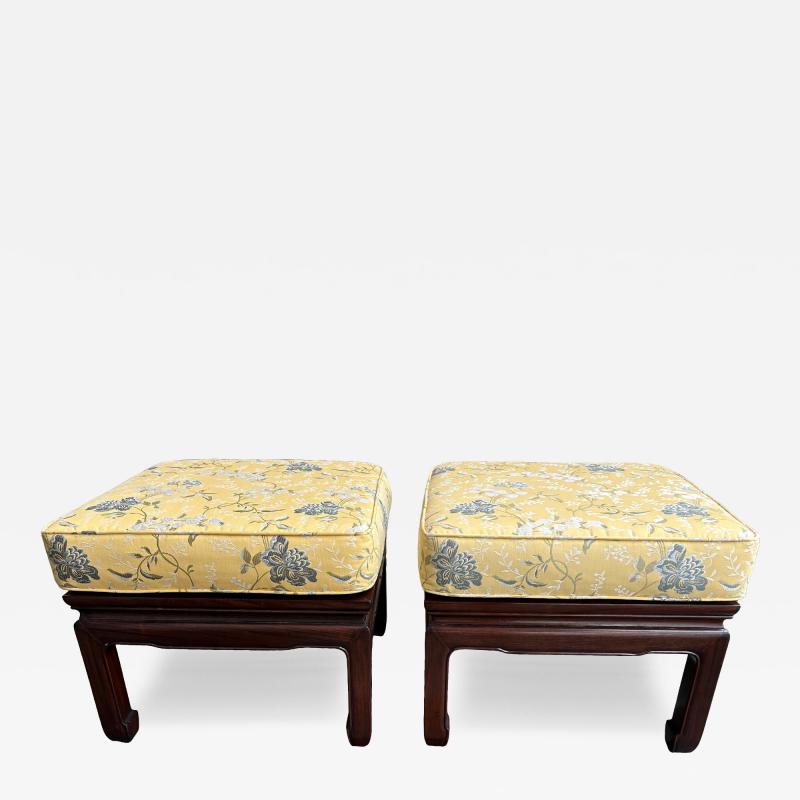 Gorgeous Pair Chinoiserie Rosewood Ottoman Stool Mid Century
