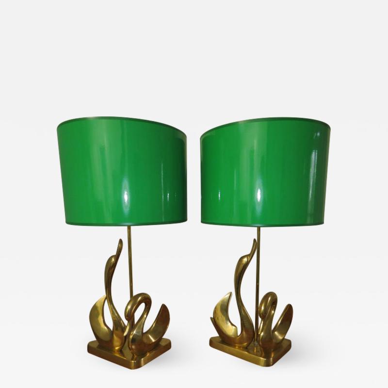 Gorgeous Pair Solid Brass Mid Century Modern Stylized Swan Lamps