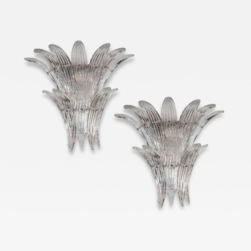 Gorgeous Pair of Mid Century Two Tier Palma Sconces in Clear Murano Glass