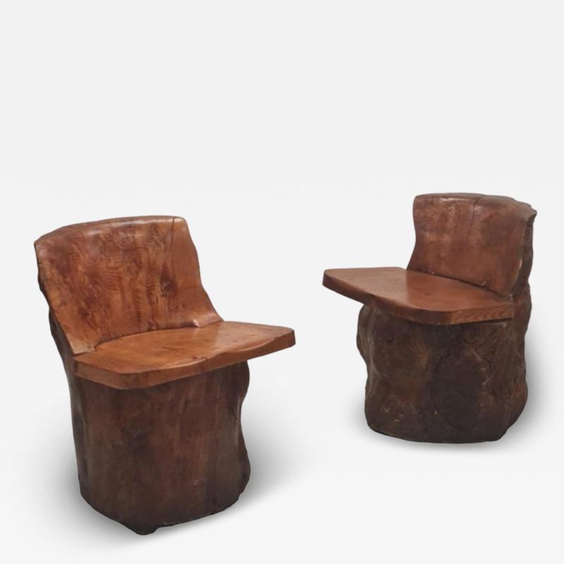 Gorgeous Pair of Organic Hand Carved Finnish Tree Trunk Chairs Finland
