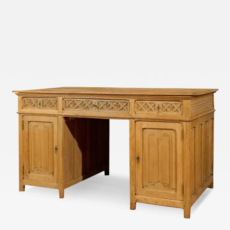 Gothic Revival English Desk of Bleached Oak with Linenfold Motifs circa 1830