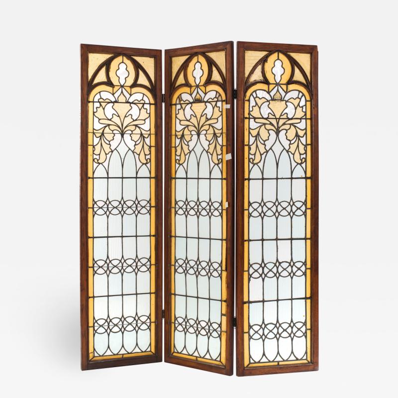 Gothic Revival Oak 3 Fold Screen