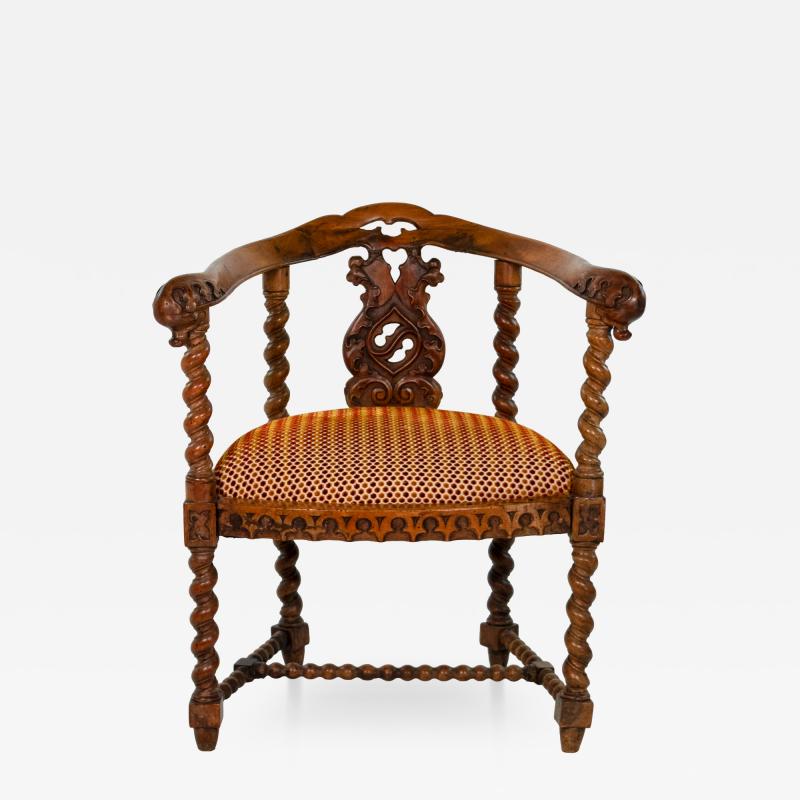 Gothic Revival Yew Tub Chair with Barley Twist Supports circa 1880