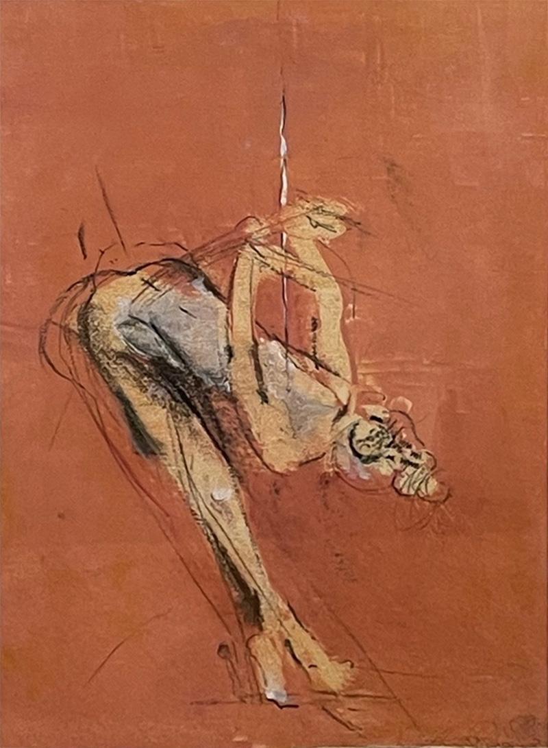 Gouache charcoal and pastel on paper mid century drawing of a ballerina