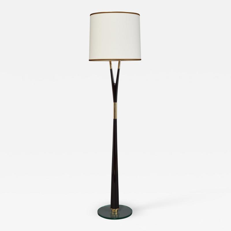 Graceful Floor Lamp in Polished Wood with Brass Mounts Italy 1950s