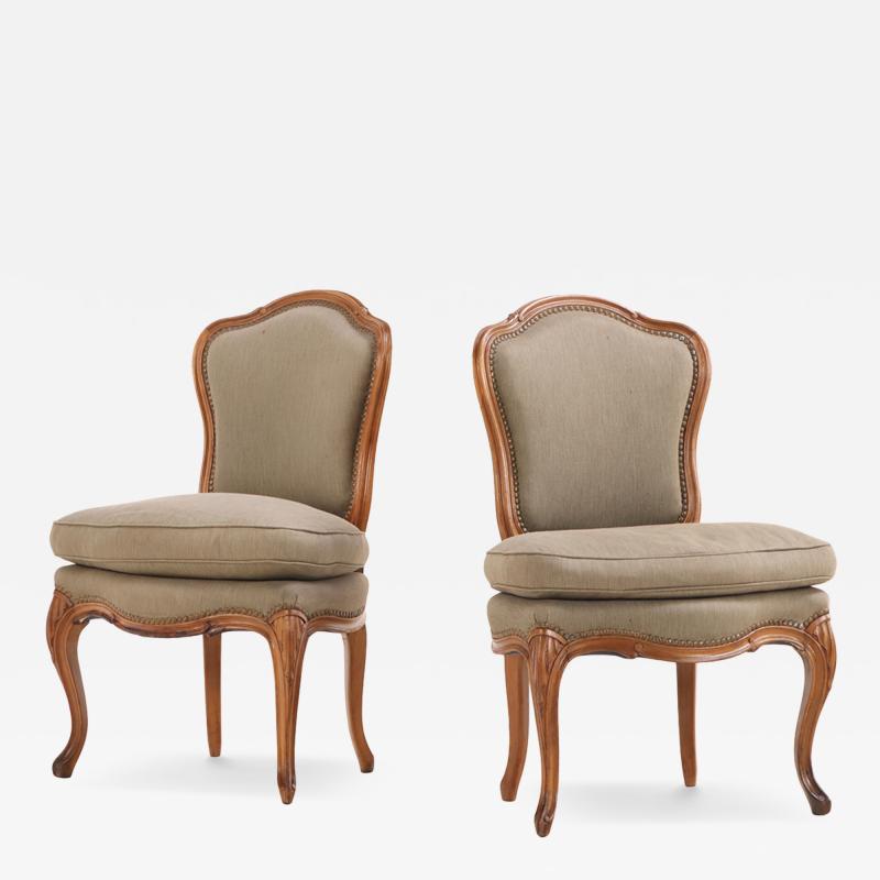 Graceful Pair of Louis XV style Side Chairs C 1930 