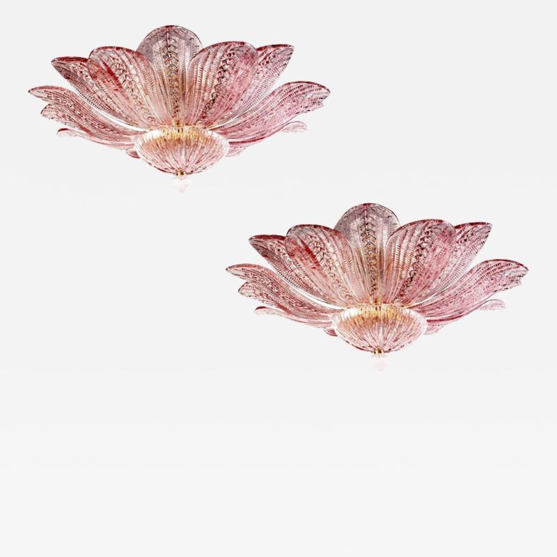 Graceful Pink Amethyst Murano Glass Leave Ceiling Light or Chandelier