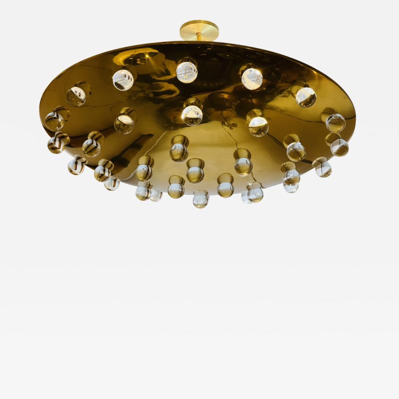 Grand French 1960s Golden Crystal Orb Flush Ceiling Pendant