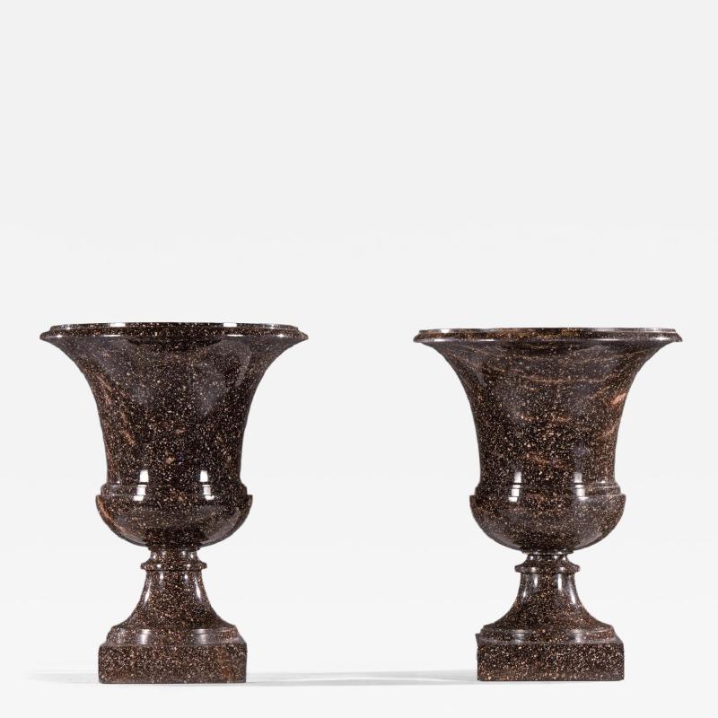 Grand Pair of Early 19th Century Swedish Blyberg Porphyry Campana Urns