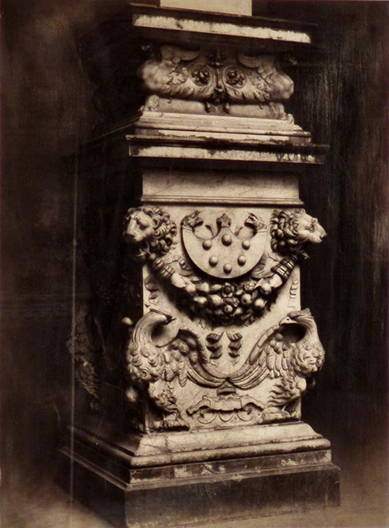 Grand Tour Albumen Photograph circa 1860 of Renaissance Carved Marble Pedestal
