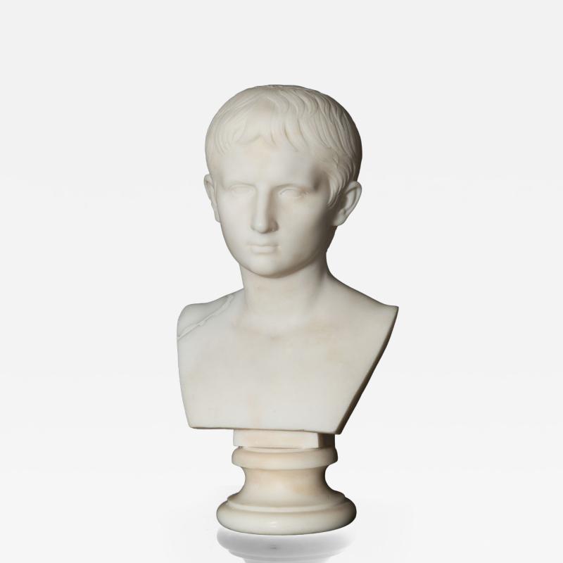 Grand Tour Antique Italian Carved Marble Bust of Young Caesar Augustus