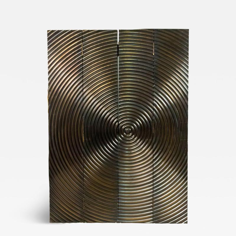 Gray Metal Circle Design 4 Fold Screen