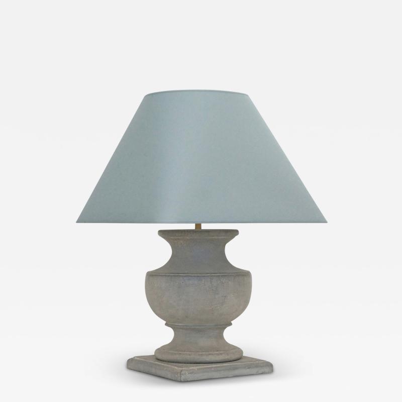 Gray Urn Shaped Wood Lamp